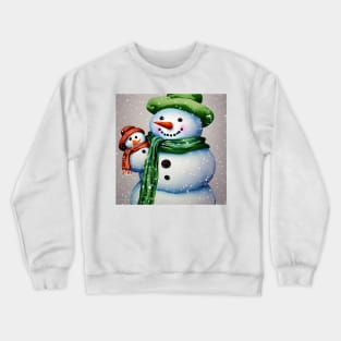 Cute Snowman holding a Baby Snowman under the Snow Crewneck Sweatshirt